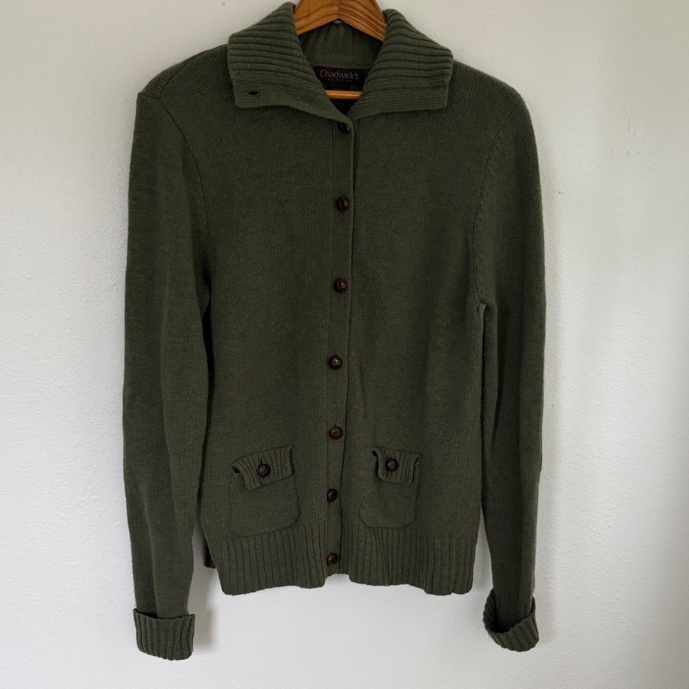 Vintage Chadwicks Collection Forest Green Knit Lambswool Cardigan